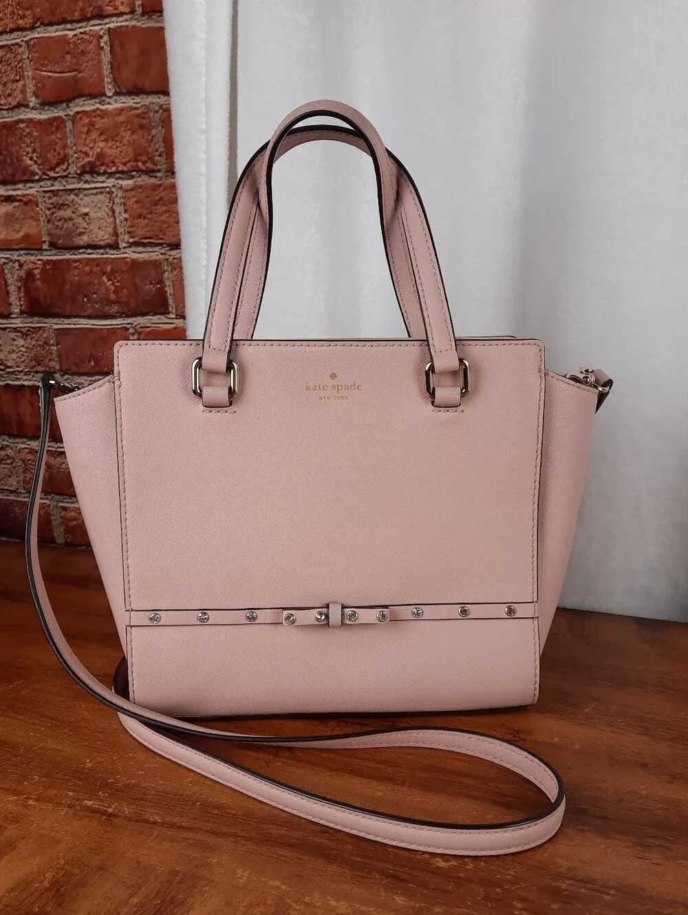 kate spade Pale Pink Leather Satchel with Studded  Bow Accent